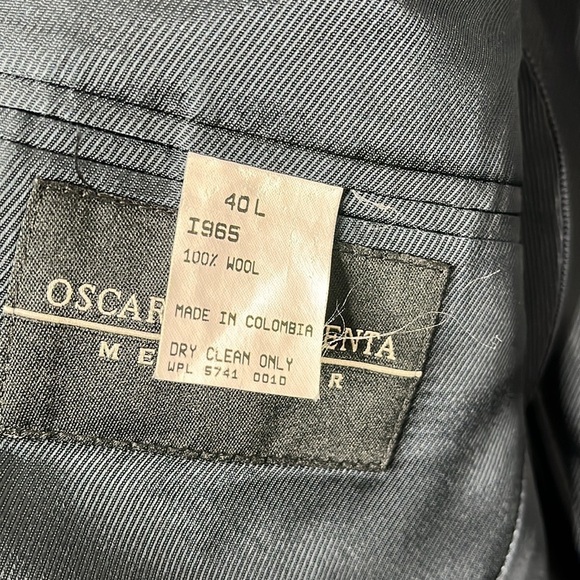 Oscar de la Renta Navy Wool 2 Button Sportscoat Blazer Men Size 40 Long BLEMISH - Picture 6 of 6